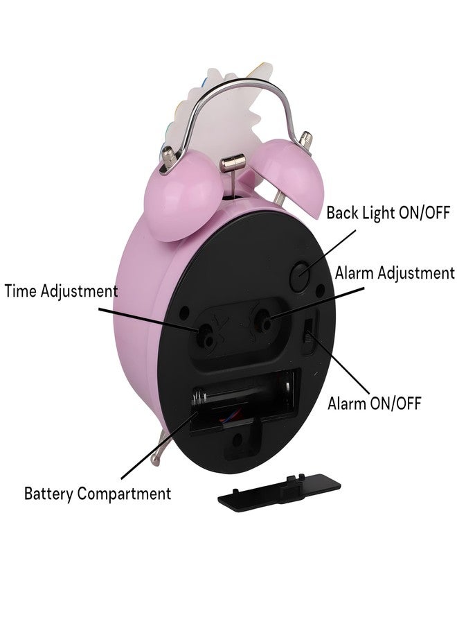 De'rons Twin Bell Analog Table Alarm Clock for Heavy Sleepers with Backlight Alarm Clock for Study Table Funny Cute Cartoon Unicorn Shape Alarm Clock for Girls Kids Boys Bedroom 9 x 13.5 cm (Pink) - Image 4